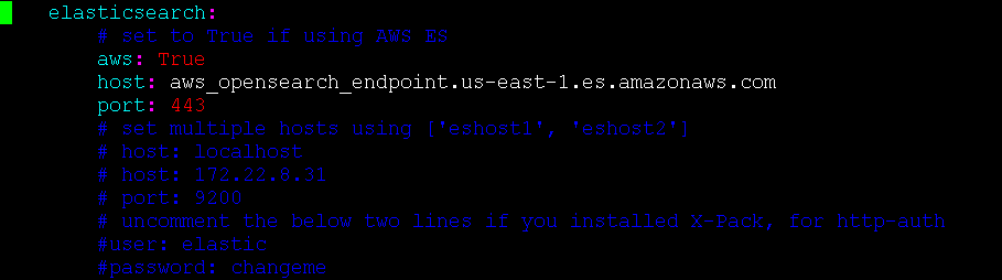 Image: Set Elasticsearch Endpoint, Port, Username and Password