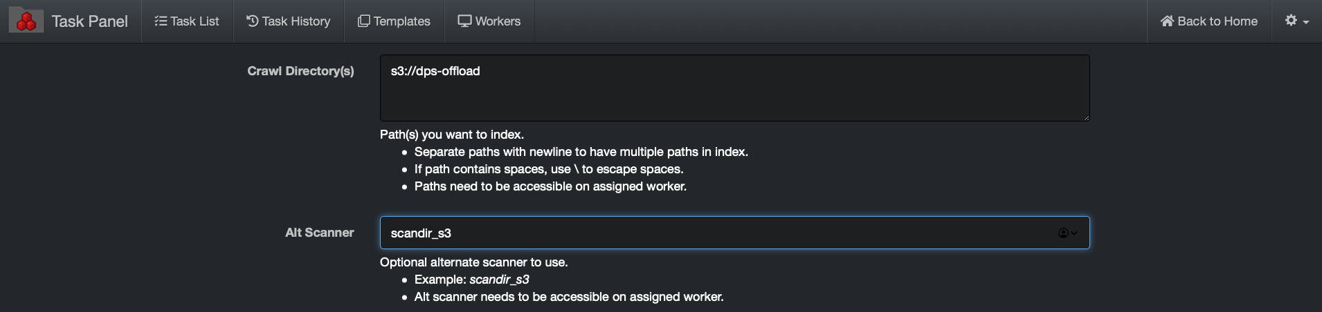 Image: S3 Bucket Indexing Task Configuration