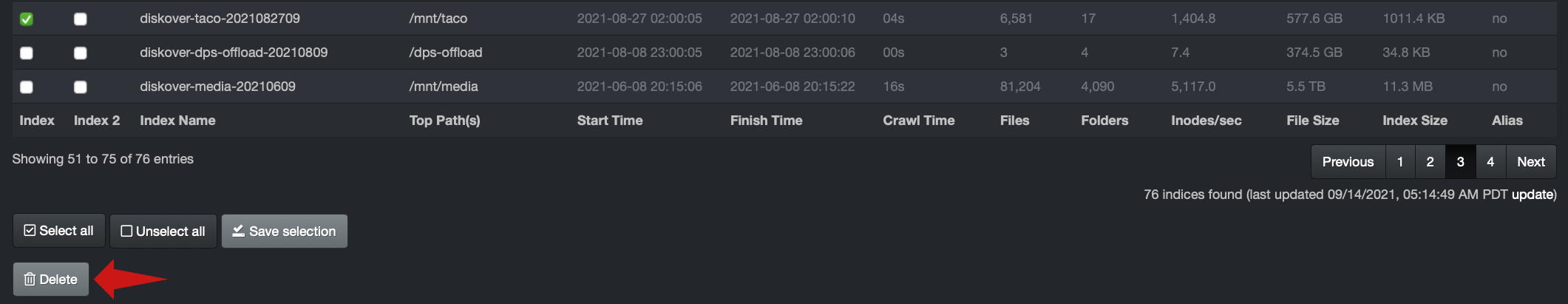 Image: Delete Index/Indices