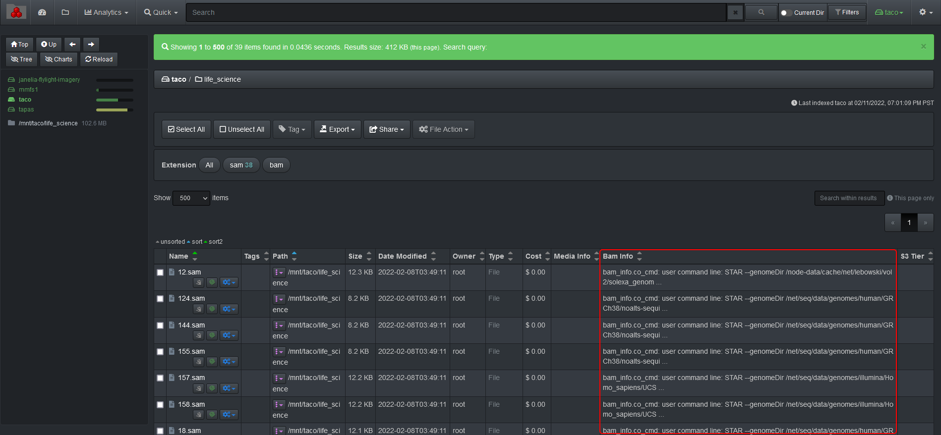 Image: BAM Info Field in UI Results Pane