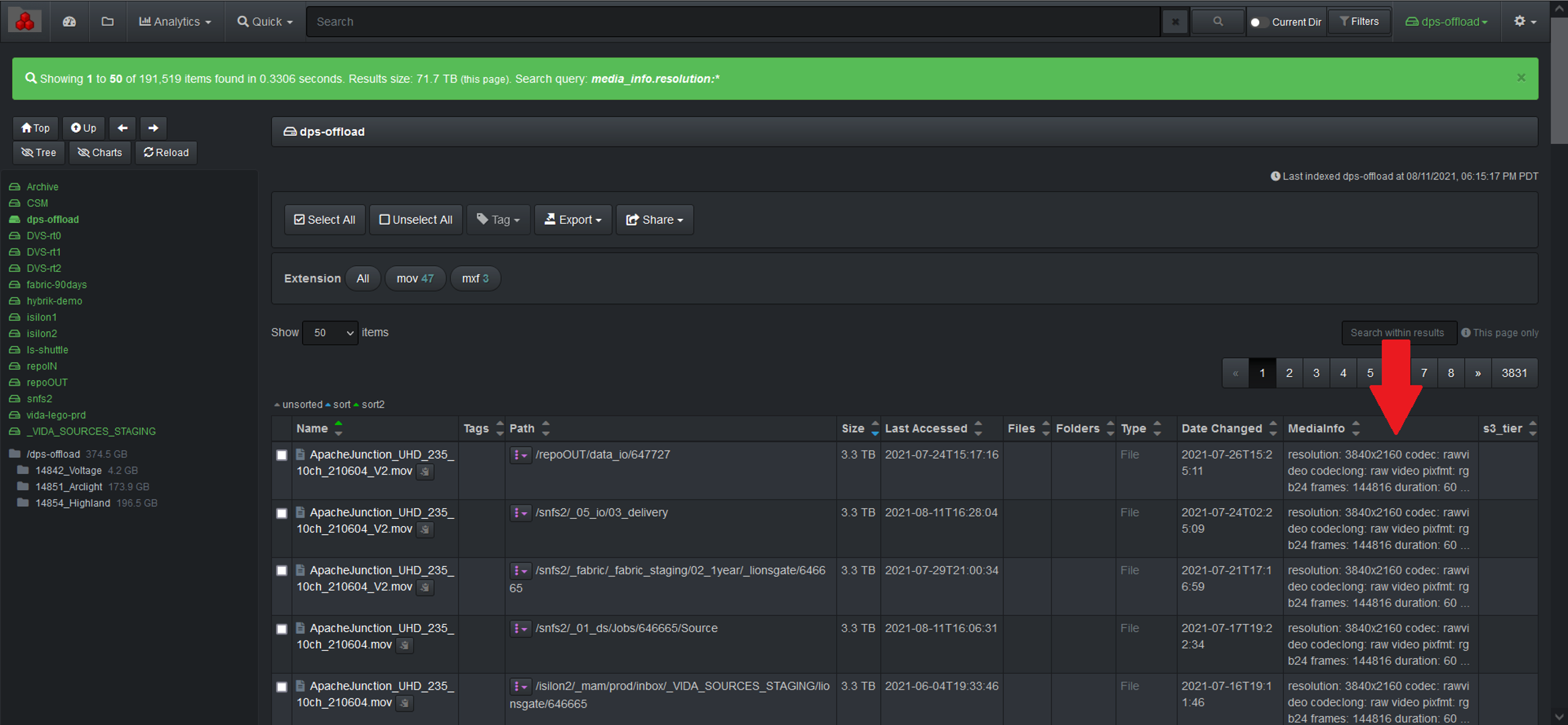 Image: Media Info Field in UI Results Pane