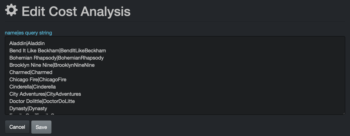 Image: Cost Analysis Report Editing Window