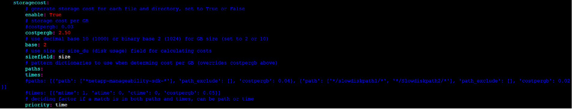 Image: Storage Cost Configuration