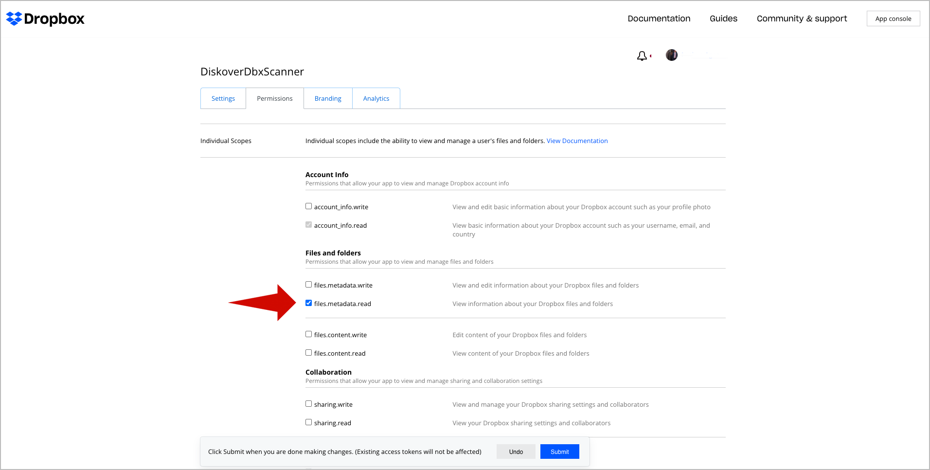 Image: Enable Dropbox Permissions