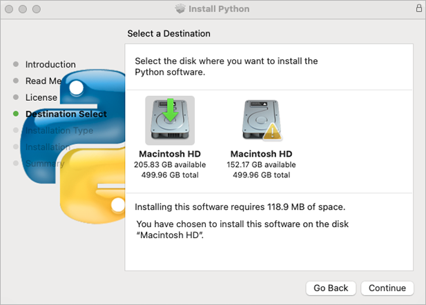 Image: Python Installer Select a Destination