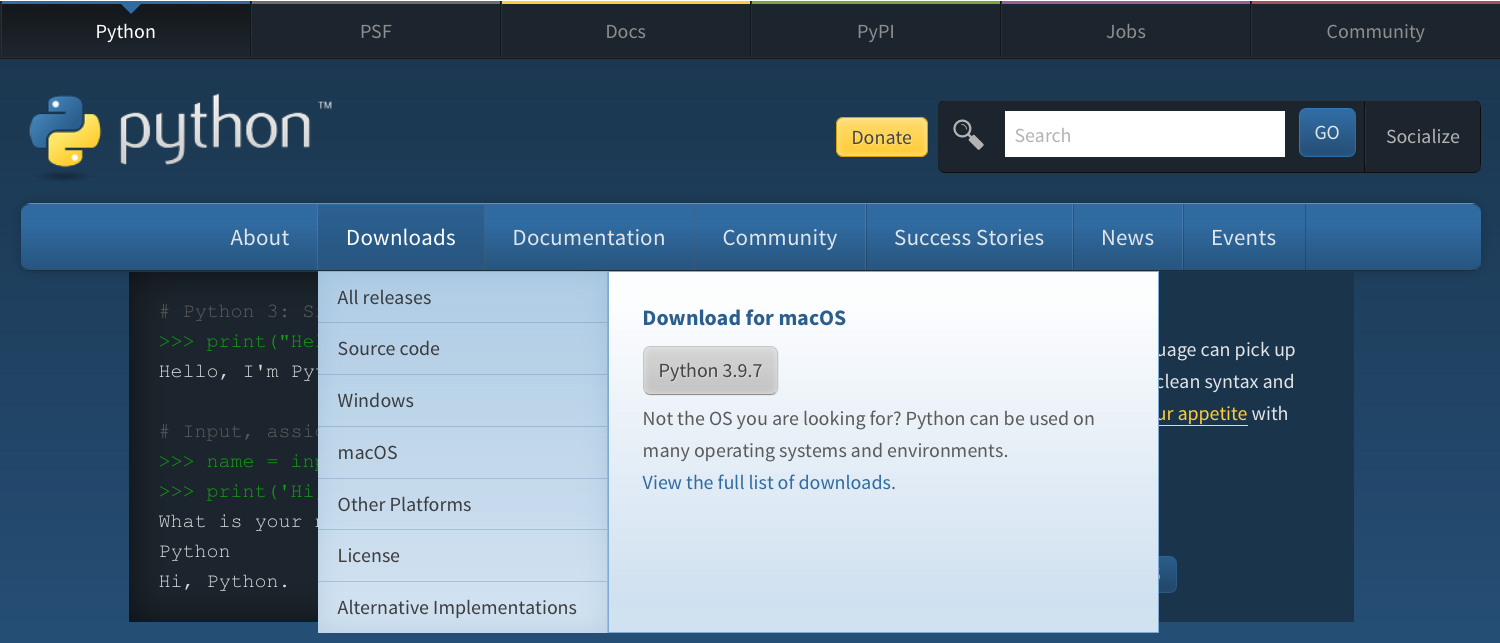 Image: Download Python for MacOS