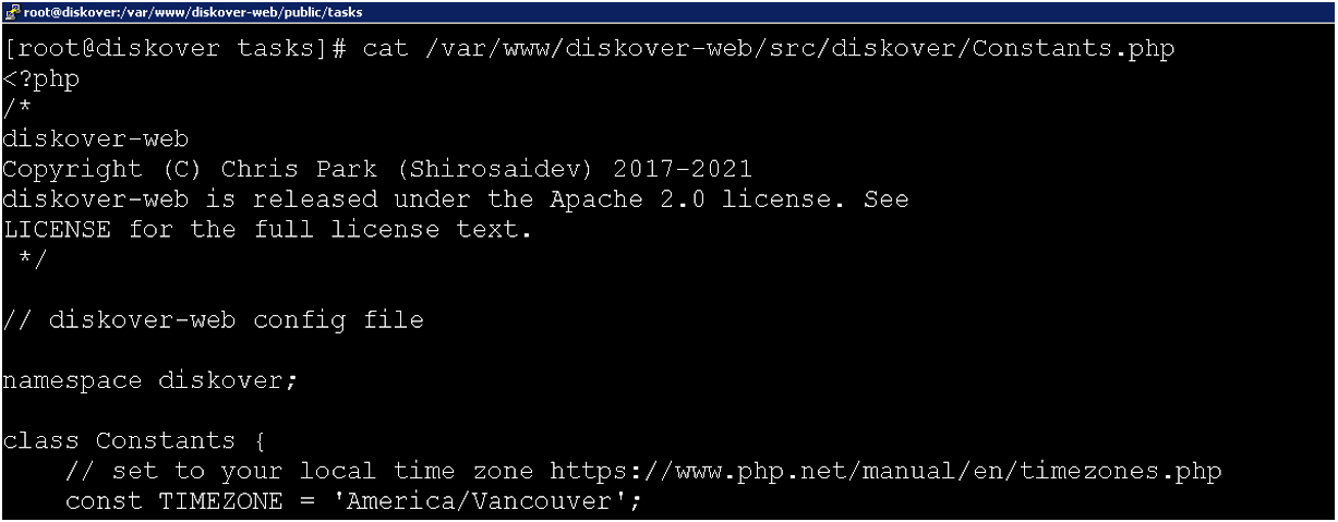 Image: Default Time Zone Setting for Diskover-Web