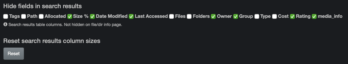 Image: Settings – Hide/Unhide Columns in Search Results