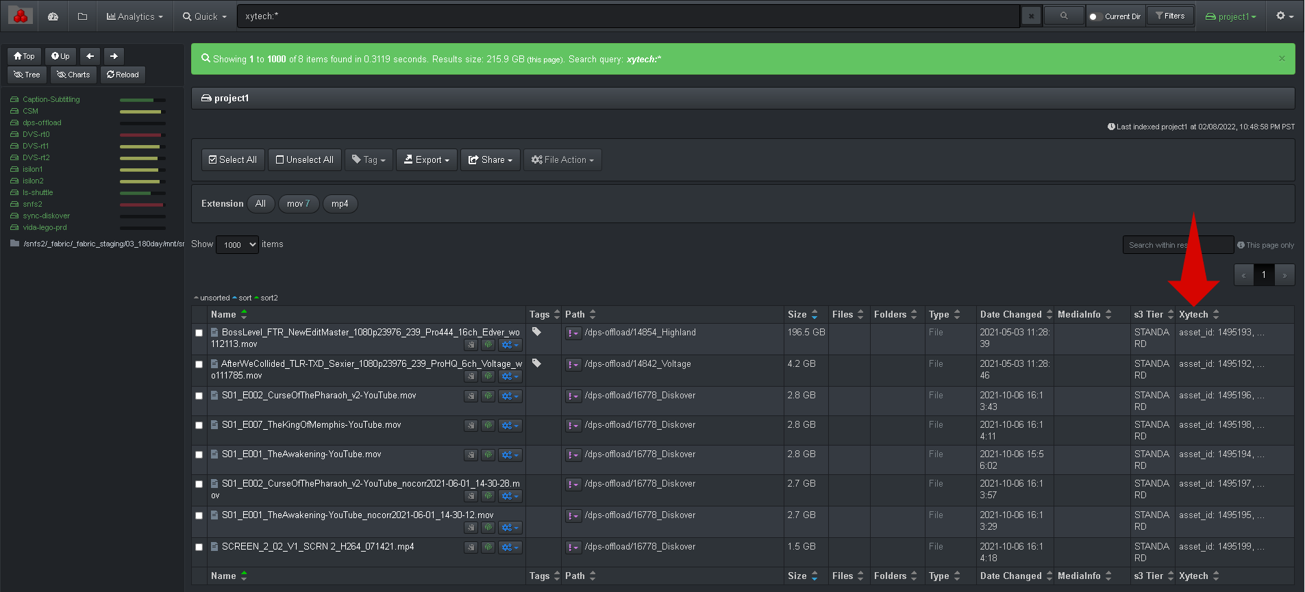 Image: Asset Information in Diskover Results Pane