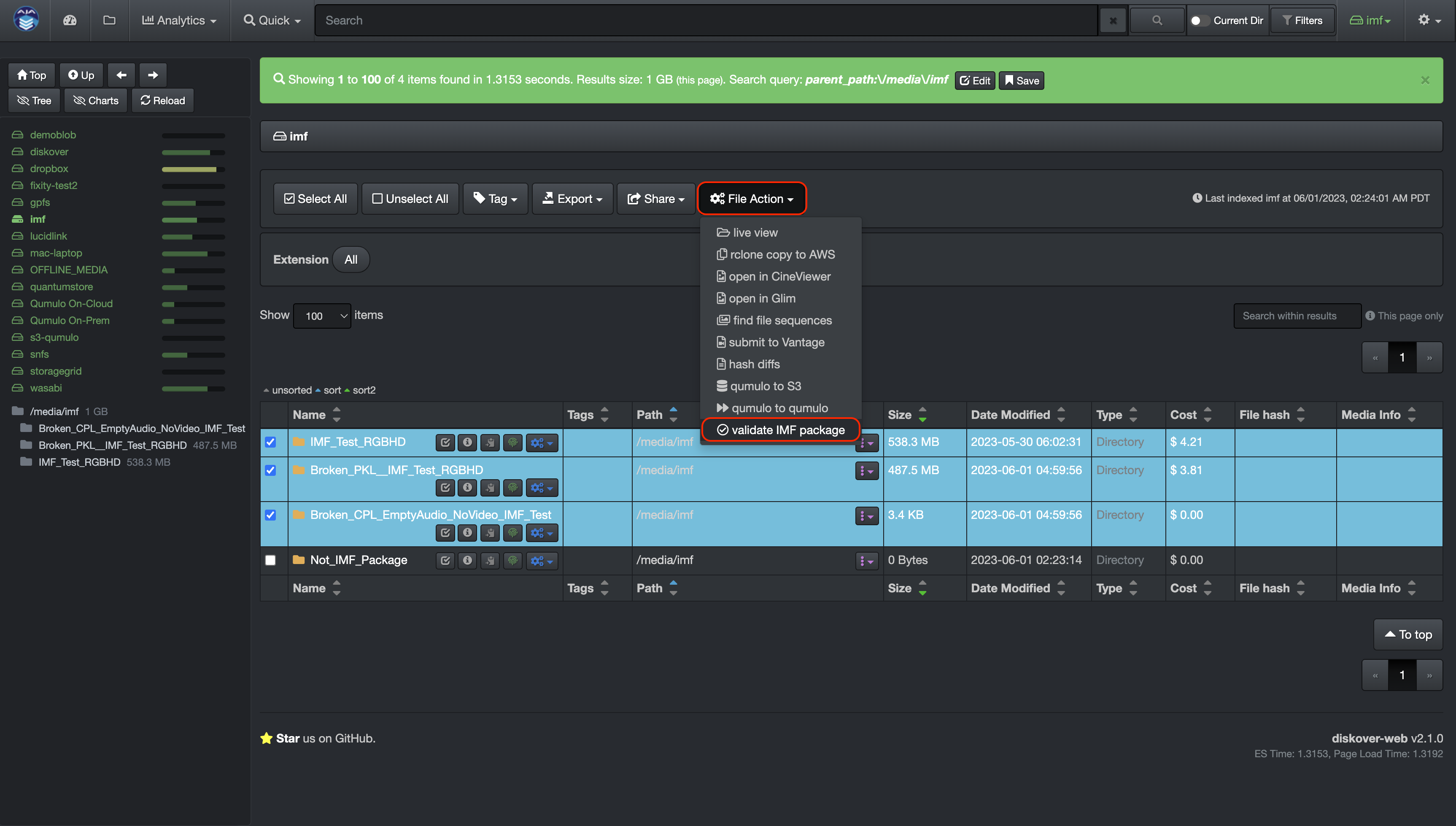 Image: Launch Validate IMF Package from the Global File Action Button