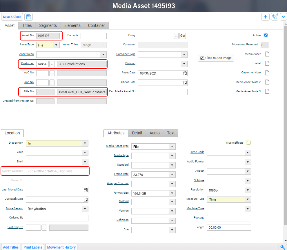 Asset Information in Xytech