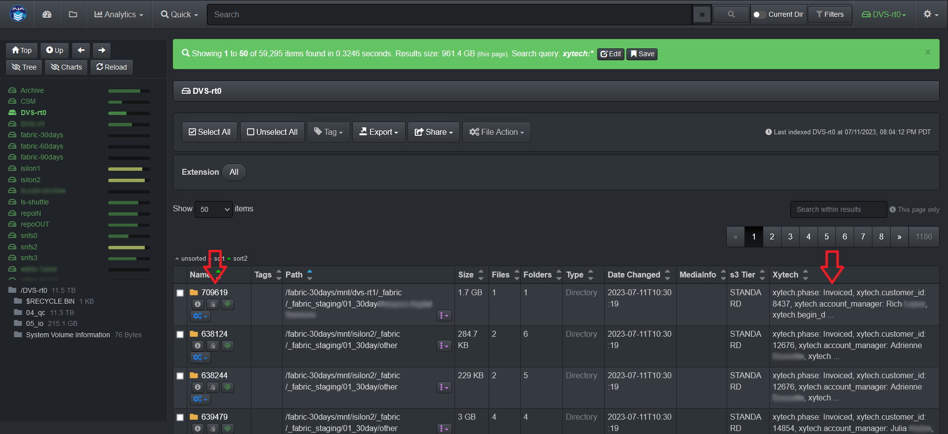 Image: Xytech Attributes in Diskover Search Page