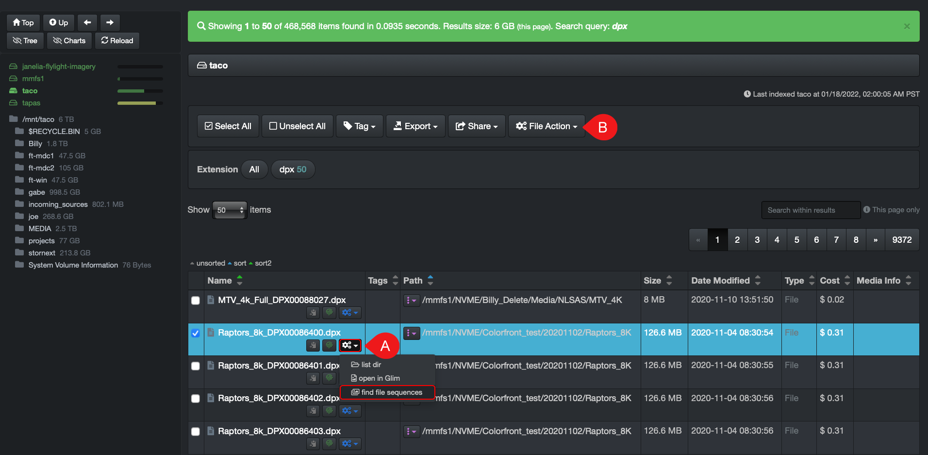 Image: Launching Find File Sequences from a File