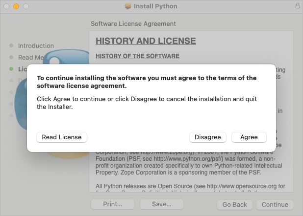 Image: Python Installer License Agreement