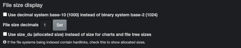 Image: Settings – File Size Display