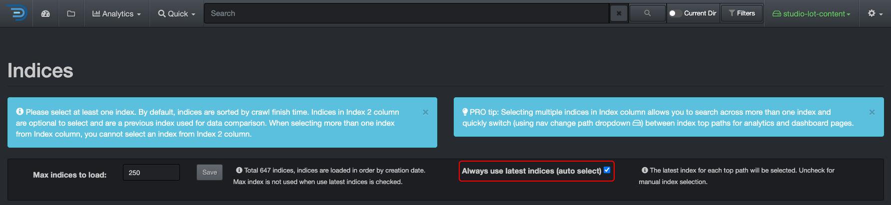 Image: Always Use Latest Indices