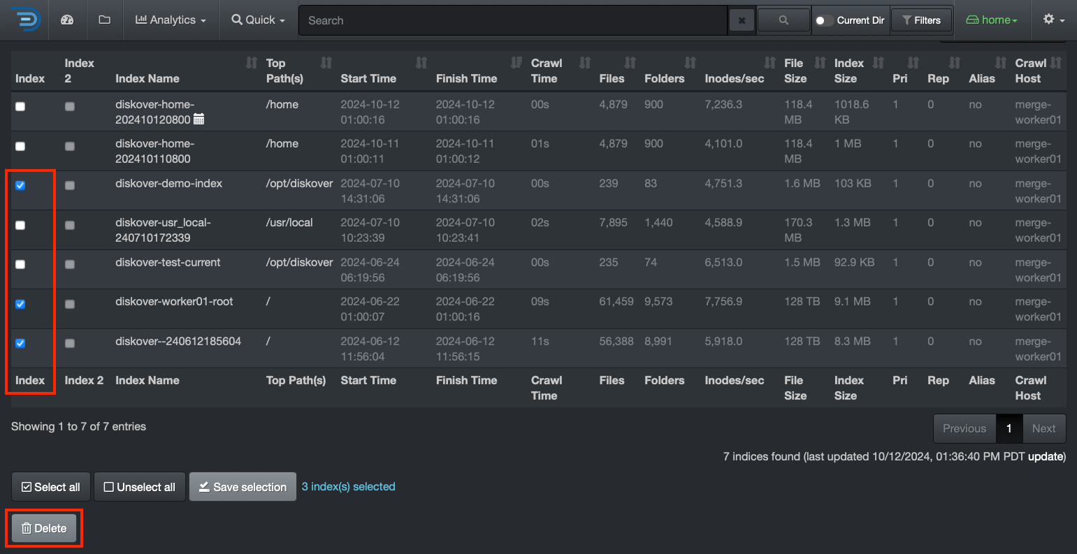 Image: Delete Index/Indices