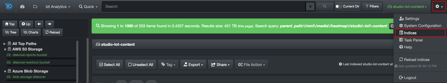 Image: Accessing the Indices Page