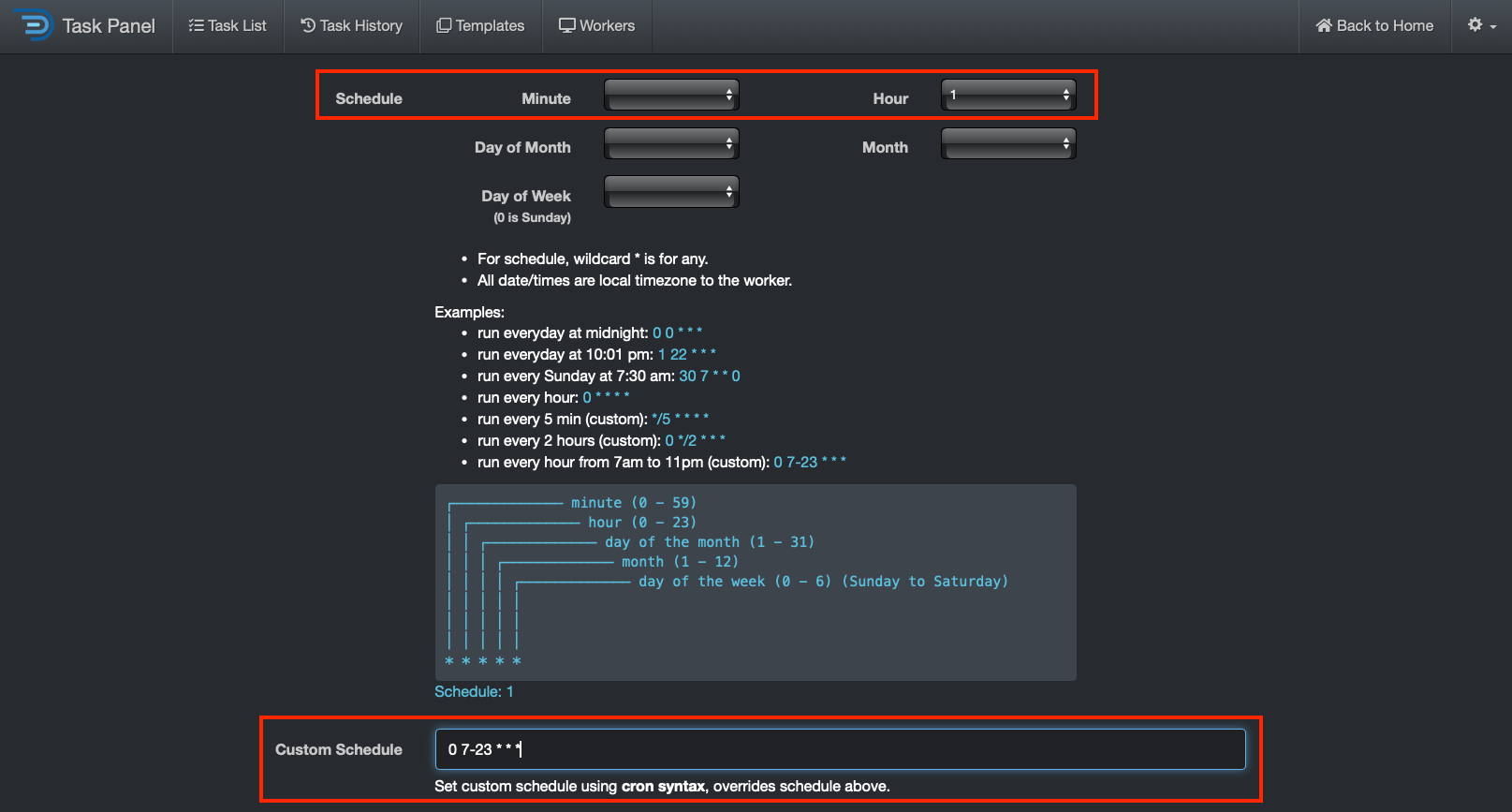 Image: Configure Schedule for New Index Task