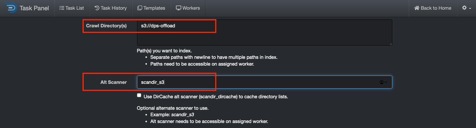 Image: S3 Bucket Indexing Task Configuration